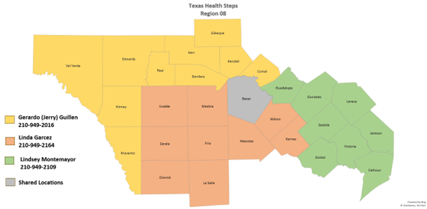 Un mapa del estado de texas, region 8